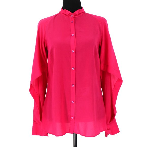 Valentino Tops - Valentino Hot Pink Silk Button Down Long Sleeve Blouse 42 Satin Shirt Small